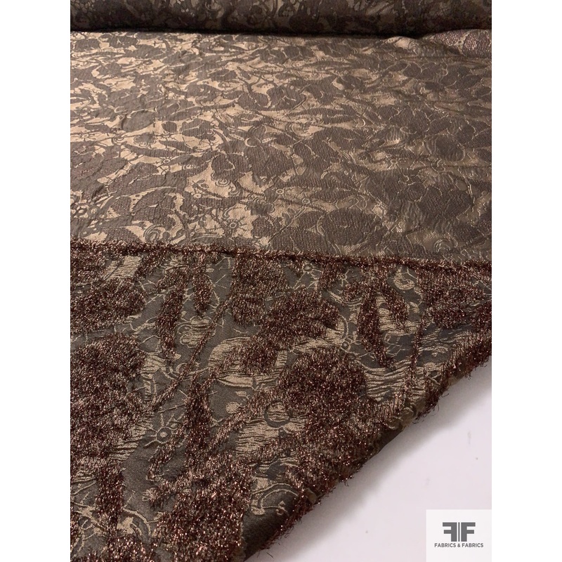 J Mendel Italian Abstract Textured Organza with Fringe Back – Brown Fabric by the Yard