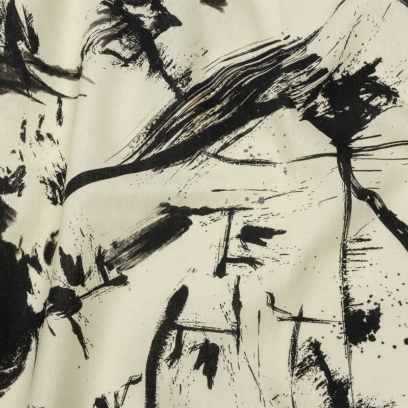 Linen and Rayon Woven – Black and Ivory Abstract – Subway Lines Print – Mood Exclusive Metro Collection