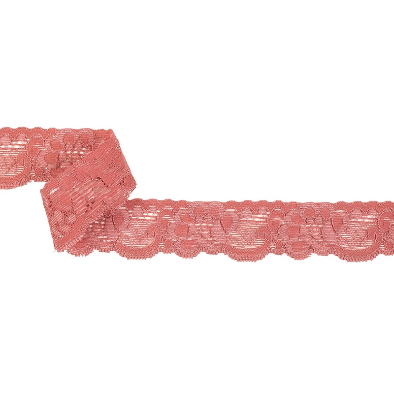 Old Rose Floral Stretch Lace Trim – 1.25″