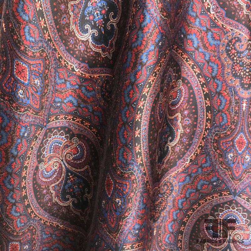 Paisley Silk & Wool Blend – Maroon/Multicolor Fabric by the Yard