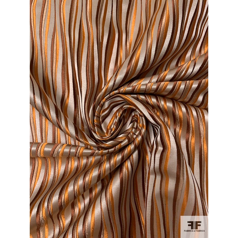 Wavy Striations Silk Necktie Jacquard Brocade – Copper / Brown / Beige Fabric by the Yard