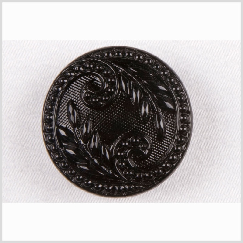 Black Floral Leaf Glass Shank Back Button – 22L/14mm