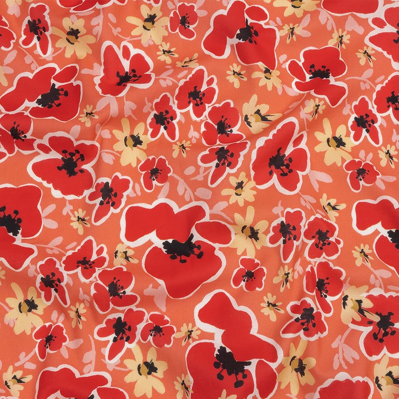 Cotton Voile Print – Orange and Red Floral – Mood Exclusive Grooving Blooms