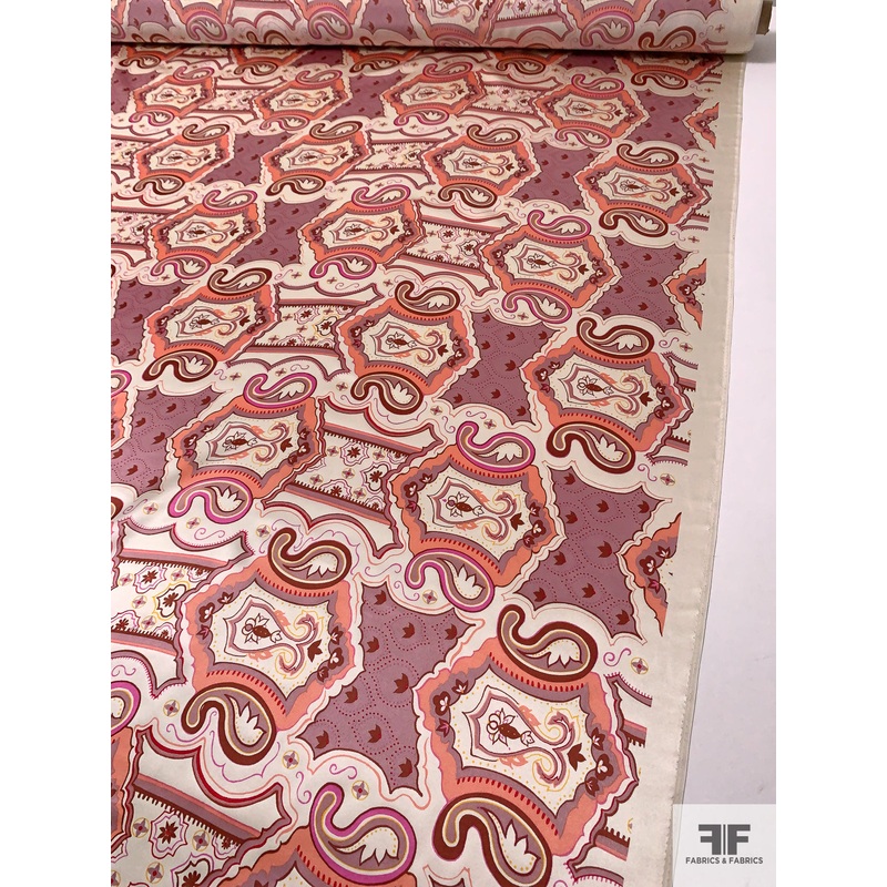 Decorative Printed Silk Charmeuse – Dusty Rose / Coral / Brick / Cream Fabric by the Yard