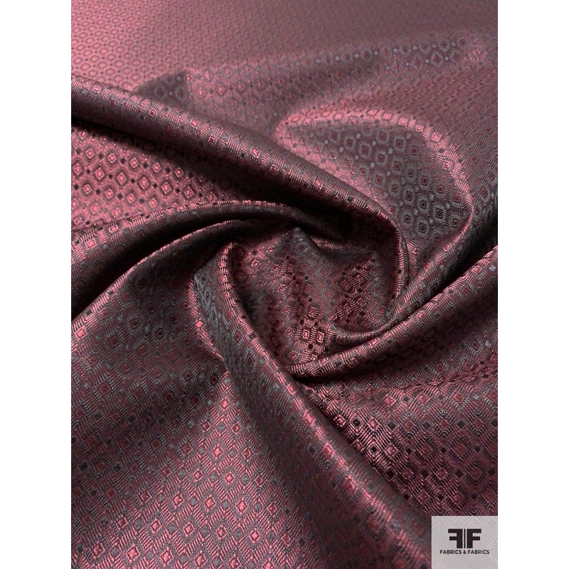 Ditsy Diamond Dot Stiff Brocade – Grape Wine / Black Fabric by the Yard