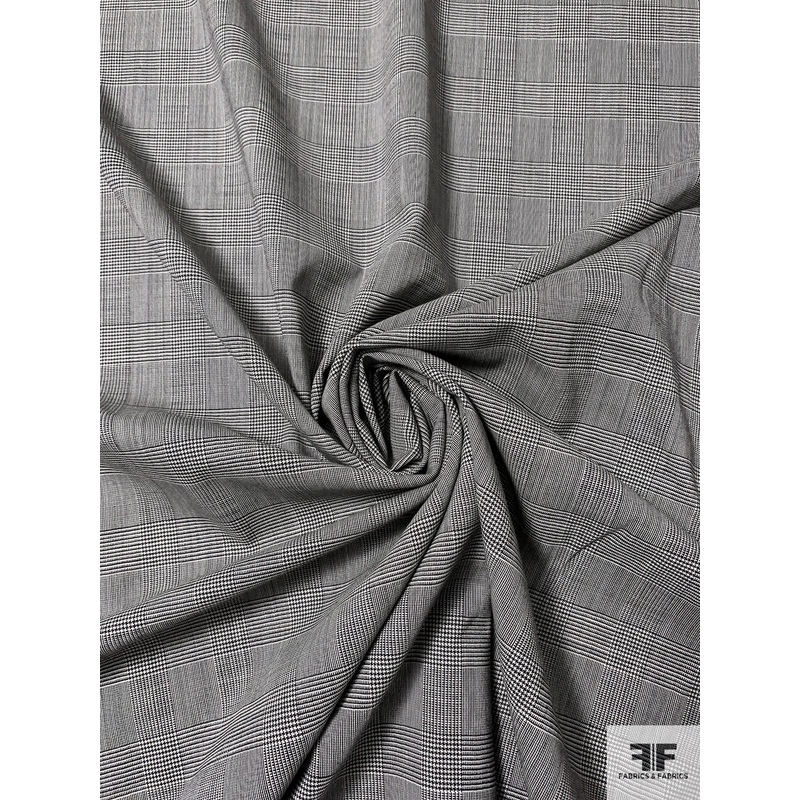 Italian Glen Plaid Stretch Wool Suiting – Black / Off-White Fabric by the Yard