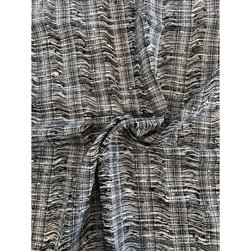 Italian Novelty Suiting with Open Weave – Black / White Fabric by the Yard