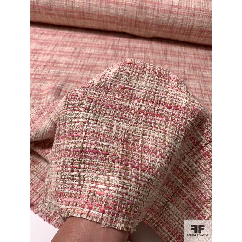 Italian Spring Cotton Tweed Suiting – Shades of Pink / Beige / Tan Fabric by the Yard