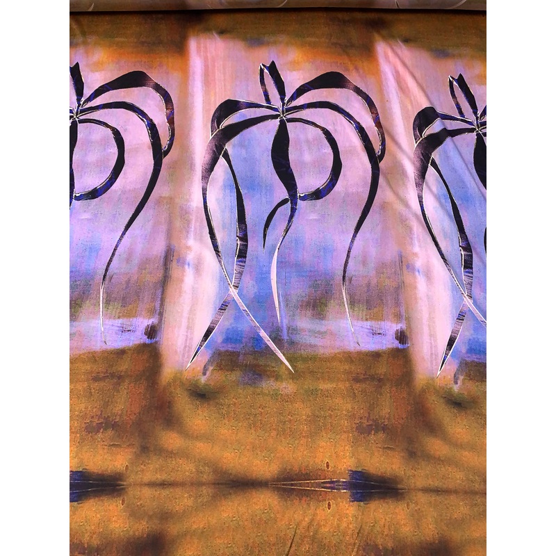 Italian Unusual Tentacles Printed Stretch Silk Charmeuse Panel – Periwinkle / Pink / Autumn Hue Fabric by the Panel