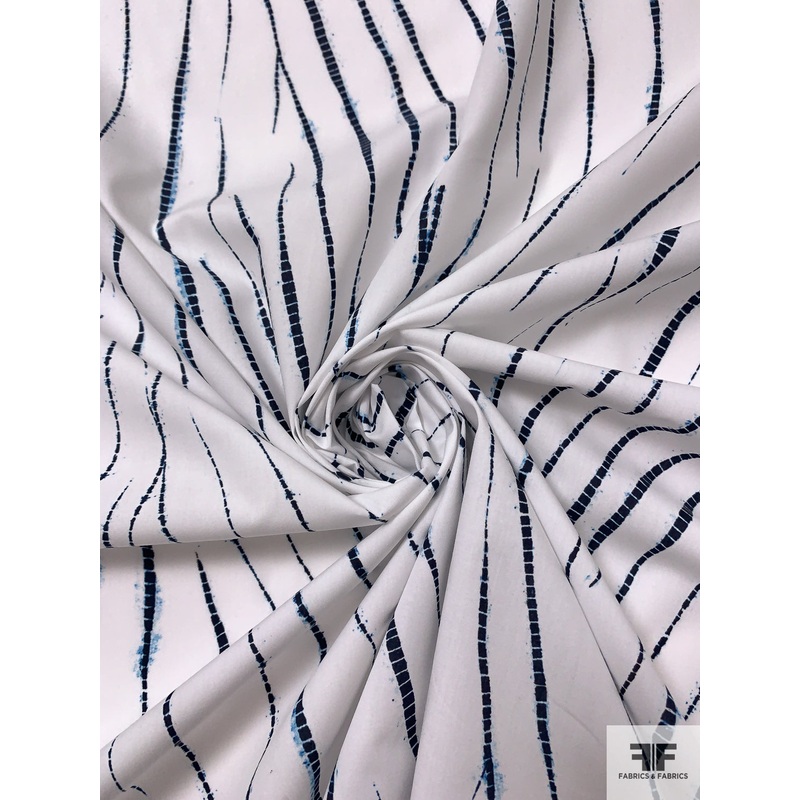 Scaly Lines Printed Cotton Lawn – Navy / White Fabric by the Yard
