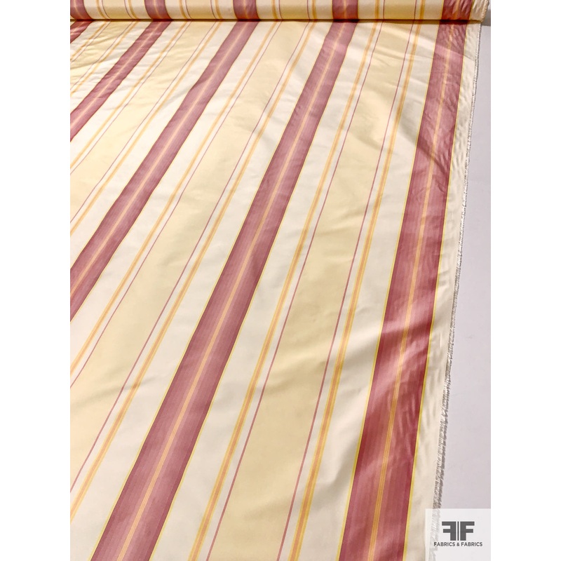 Vertical Striped Yarn-Dyed Silk Taffeta – Dusty Rose / Yellow / Cream Fabric by the Yard