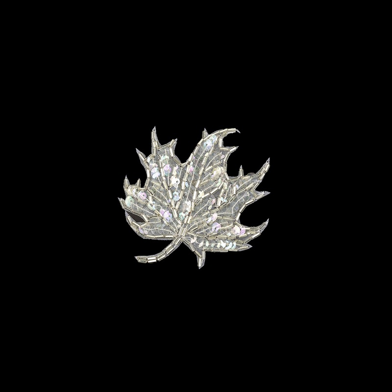 Vintage Crystal Iris Sequins and Bugle Beaded Leaf Applique – 3.75″ x 3″