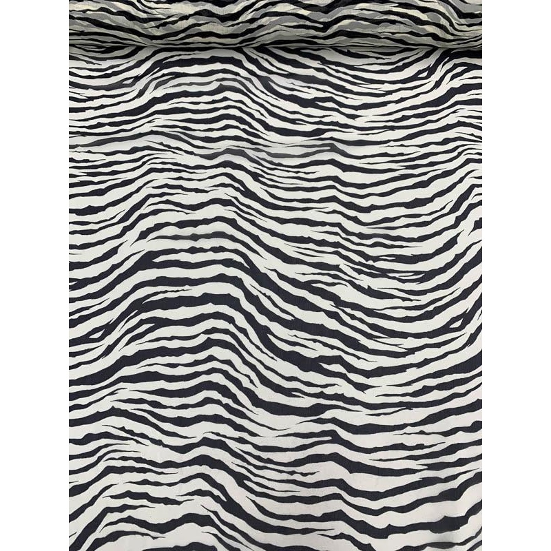 Zebra Pattern Printed Silk Chiffon – Black / Off-White Fabric by the Yard