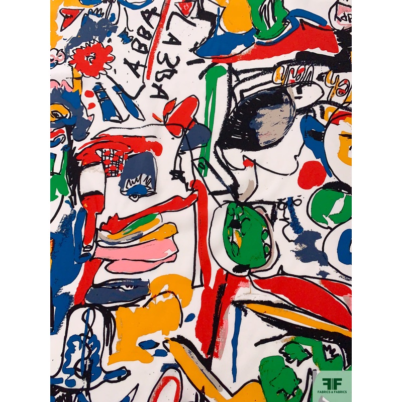 Abstract Graffiti Printed Silk Crepe de Chine – Multicolor Fabric by the Yard