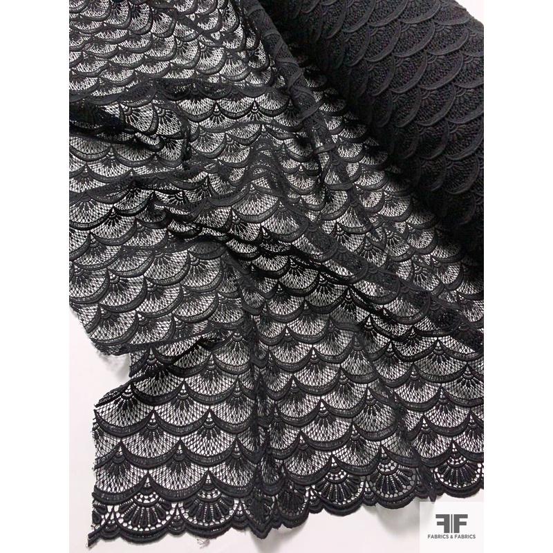 Art Deco Scales Double-Scalloped Guipure Lace – Black Fabric by the Yard