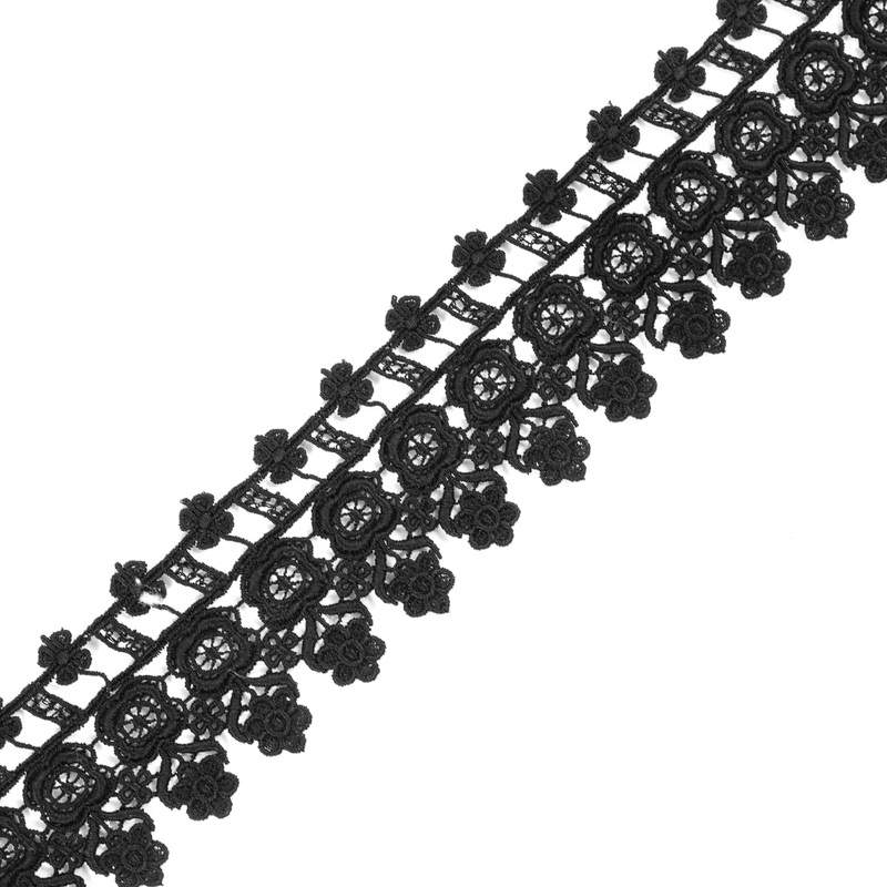 Black Floral Venise Lace Trim – 3″