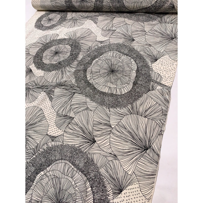 Bold Floral Petals Printed Silk Crepe de Chine – Beige / Black Fabric by the Yard