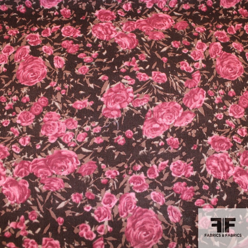 Bouquet Print Cotton Corduroy -Pink/Brown Fabric by the Yard