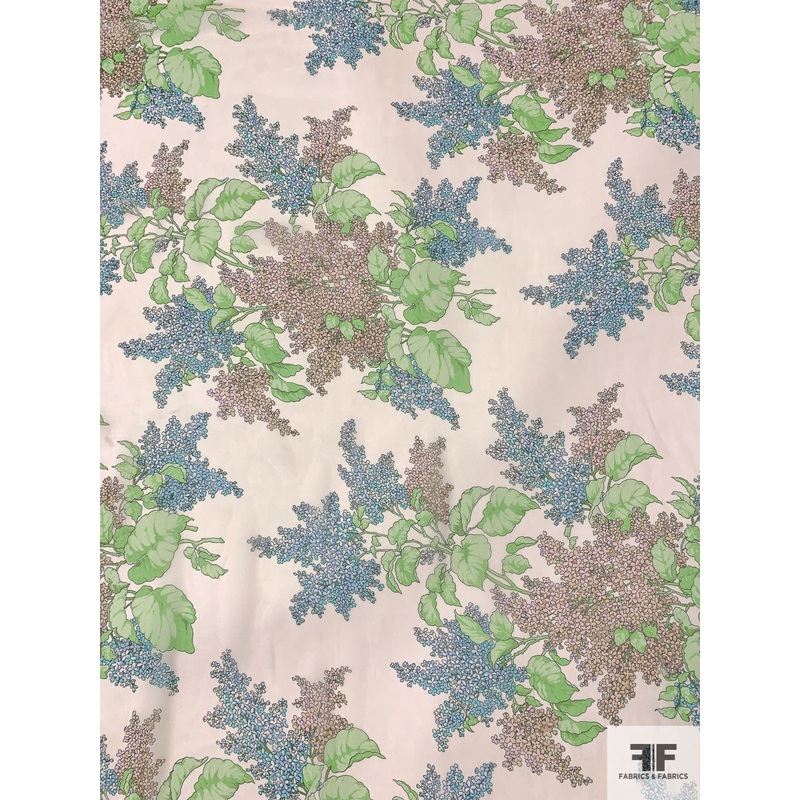 Clustered Floral and Leaf Bouquets Printed Silk Chiffon – Ballet Pink / Pink / Shades of Blue / Summer Green Fabric by the Yard