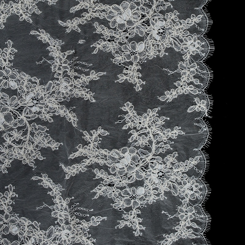 Corded Lace Panel With Finished Edges – Ivory Floral Fancy Border – 3 yards