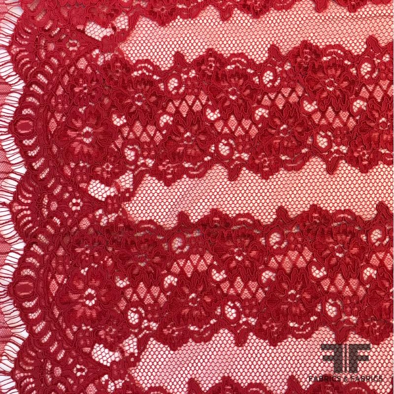Corded Vertical Panel Lace – Crimson Red Fabric by the Panel