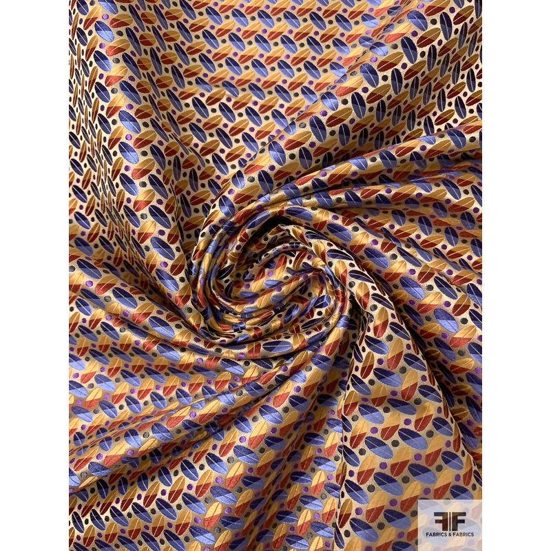 Leaf Geometric Silk Necktie Jacquard Brocade – Yellow-Gold / Brick / Navy / Blue / Purple Fabric by the Yard