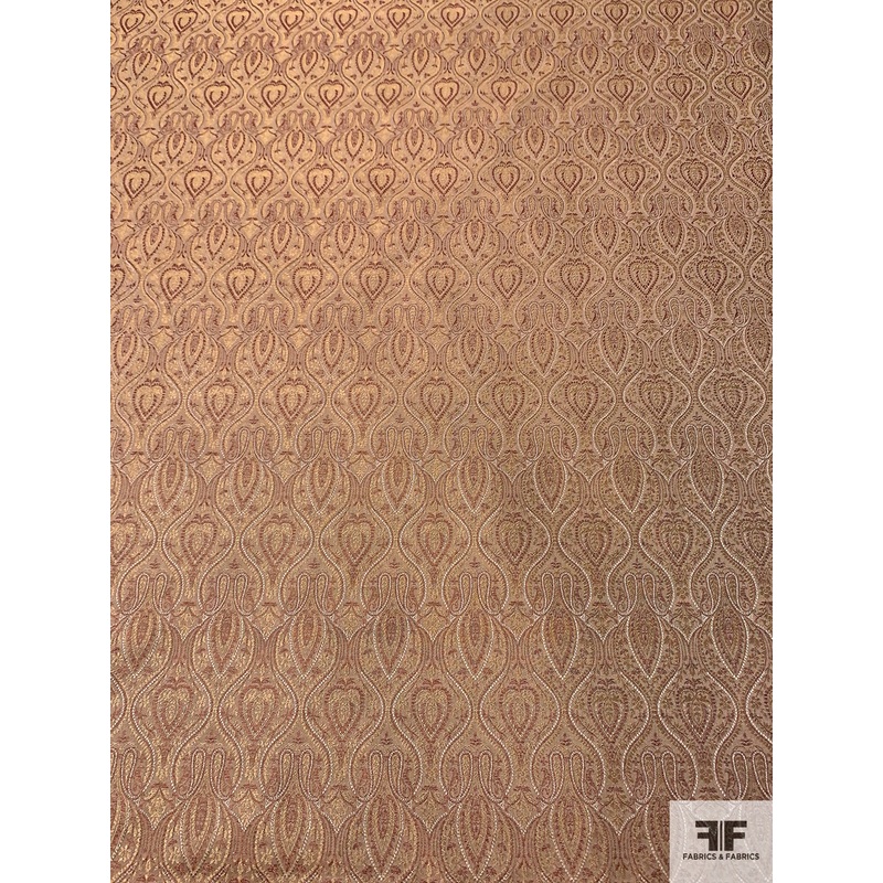Regal Paisley Woven Jacquard Silk Brocade – Beige / Tan / Muted Red Fabric by the Yard