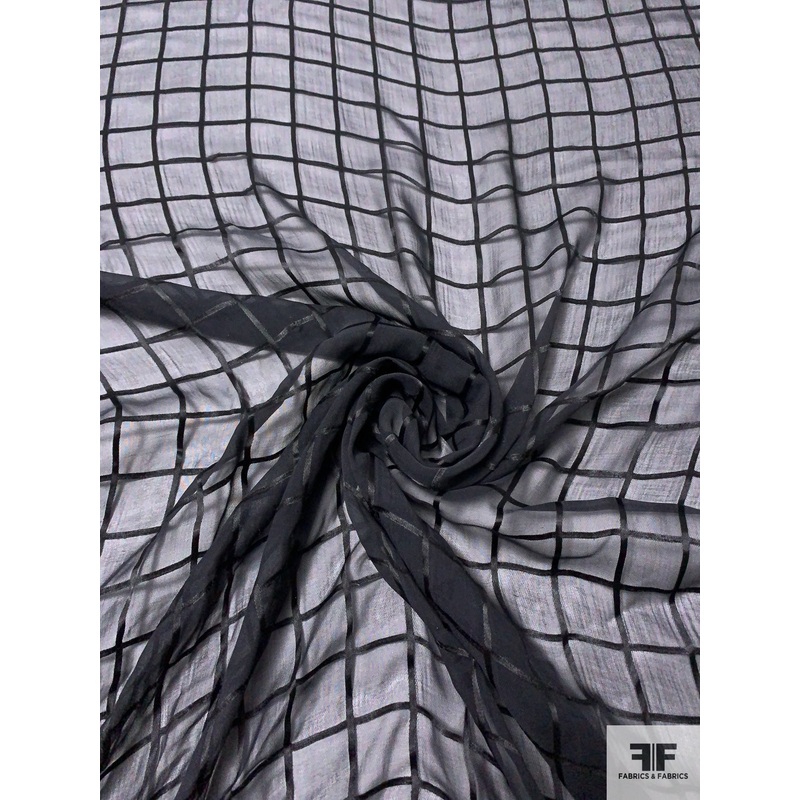 Silk Chiffon with Satin Windowpane – Black Fabric by the Yard