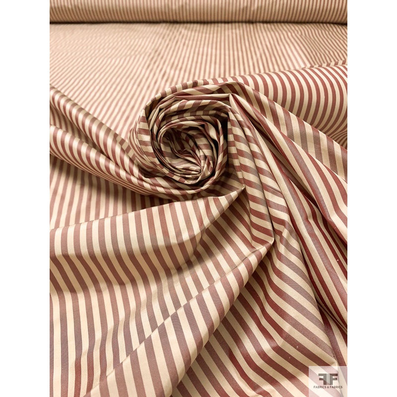 Vertical Striped Yarn-Dyed Silk Taffeta – Wine / Beige Fabric by the Yard