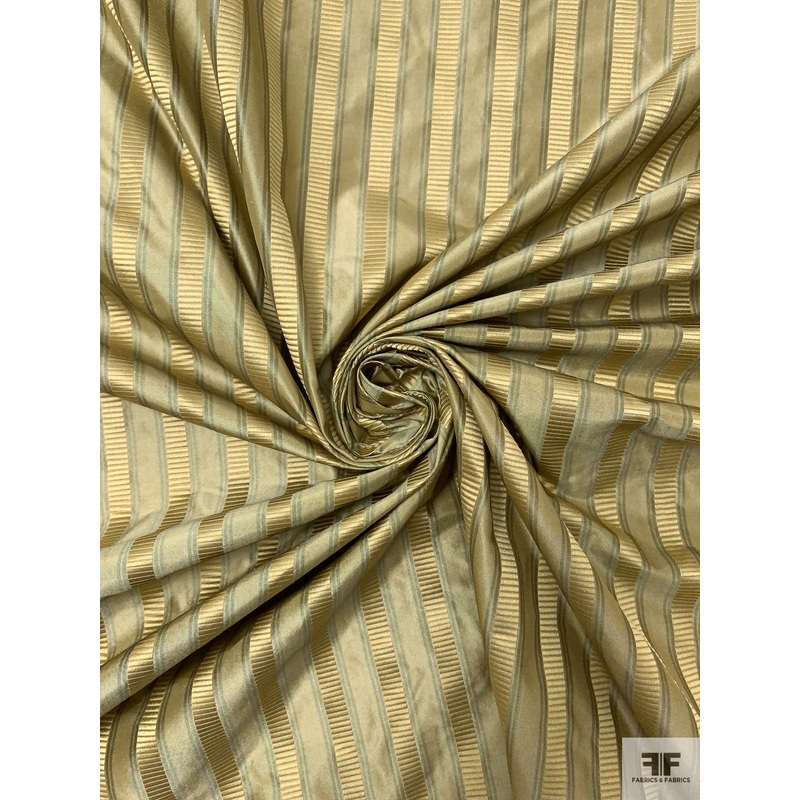 Yarn-Dyed Silk Taffeta with Satin-Faille Striped Pattern – Antique Olive Fabric by the Yard