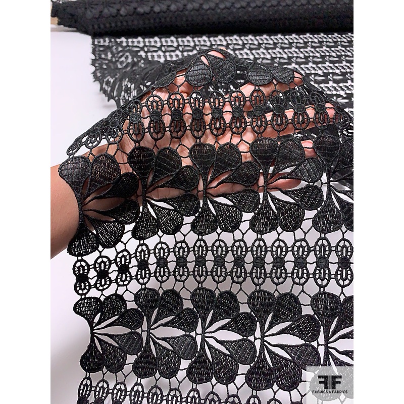 Art Deco Guipure Lace – Black Fabric by the Yard