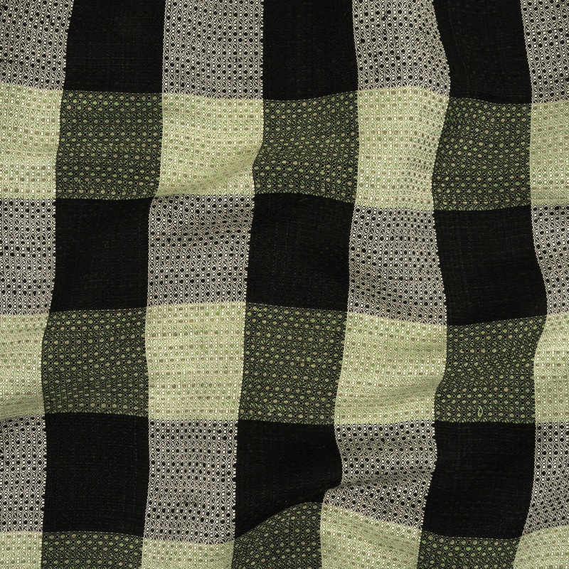 Black, White and Mint Buffalo Check Linen and Cotton Dobby