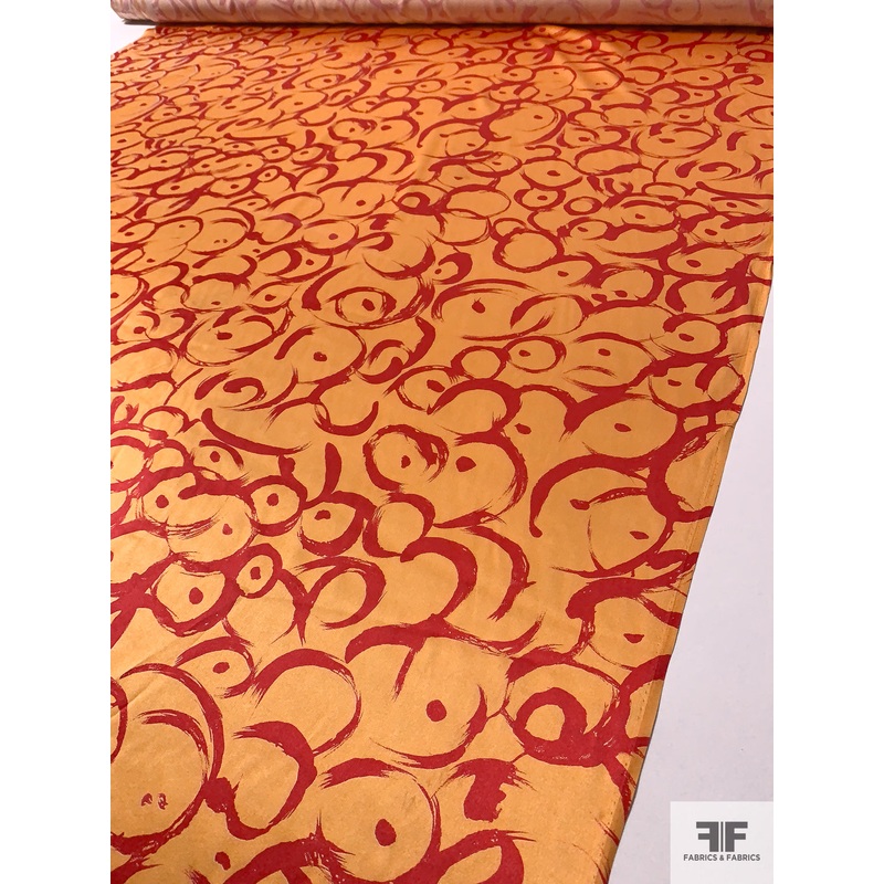 Brushstroke Circles Printed Silk Charmeuse – Tangerine Orange / Red Fabric by the Yard