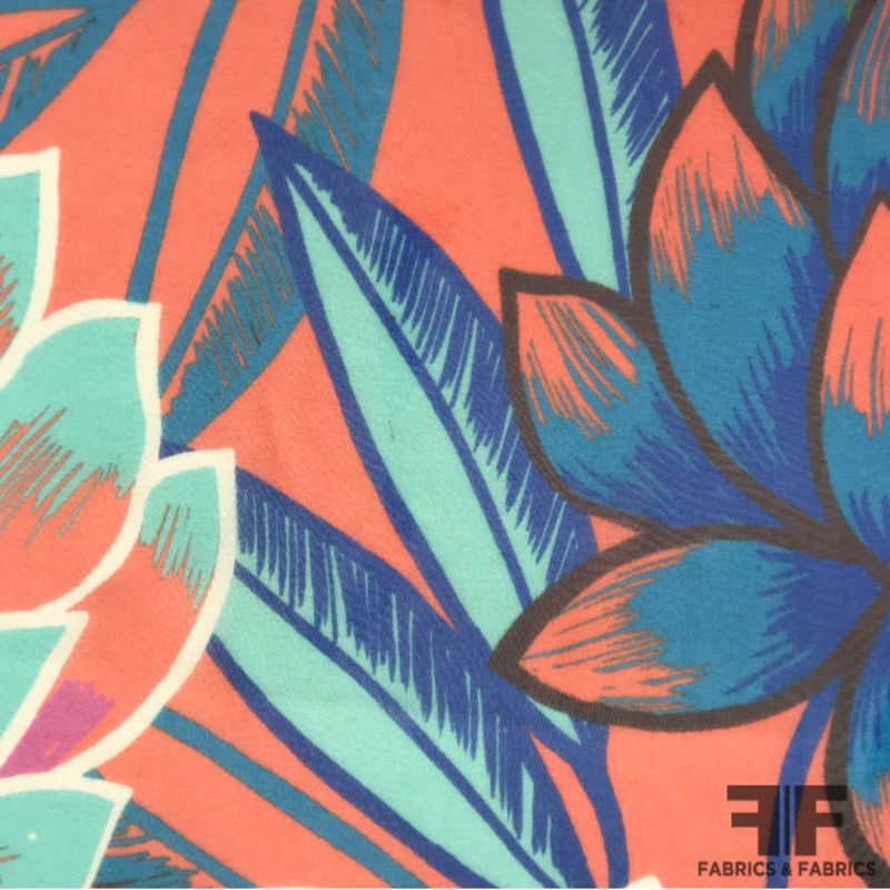 Graphic Floral Printed Silk Chiffon – Orange Fabric by the Yard