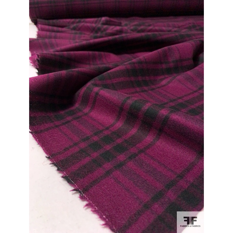 Italian Plaid Stretch Wool Suiting – Boysenberry / Black Fabric by the Yard