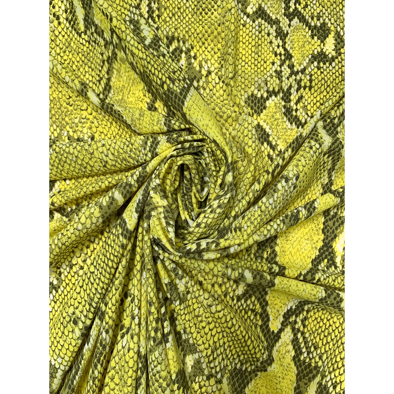 Italian Snakeskin Printed Tricot Knit – Yellow / Olive Green Fabric by the Yard