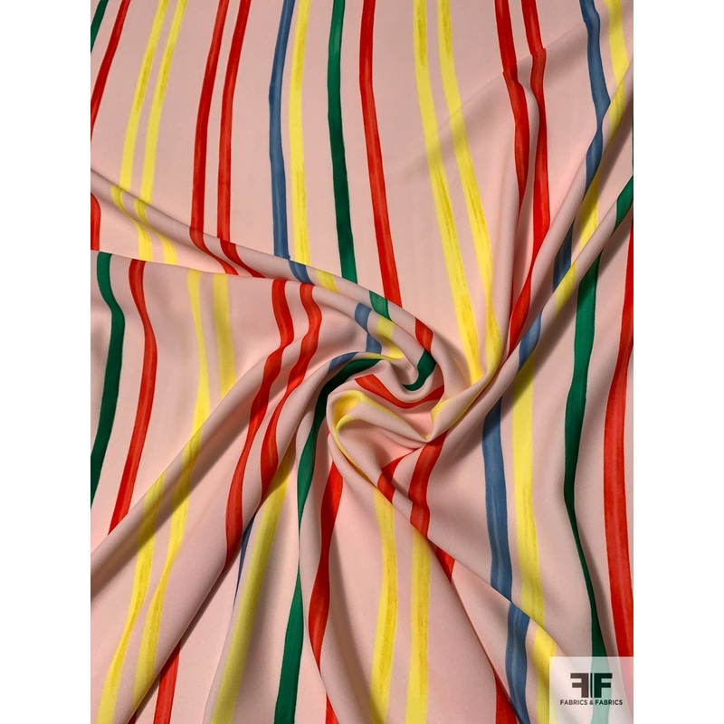 Italian Vertical Paint Striped Polyester Crepe – Blush / Yellow / Green / Orange / Blue Fabric by the Yard