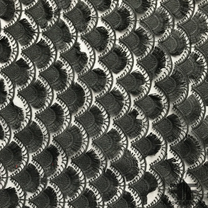 Novelty Teardrop Embroidered/Fringe Netting Fabric by the Yard