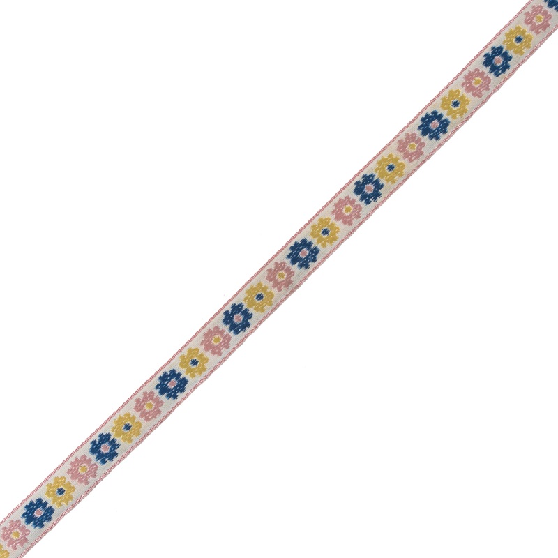 Pink, Yellow and Blue Floral Embroidered Ribbon – 0.5″
