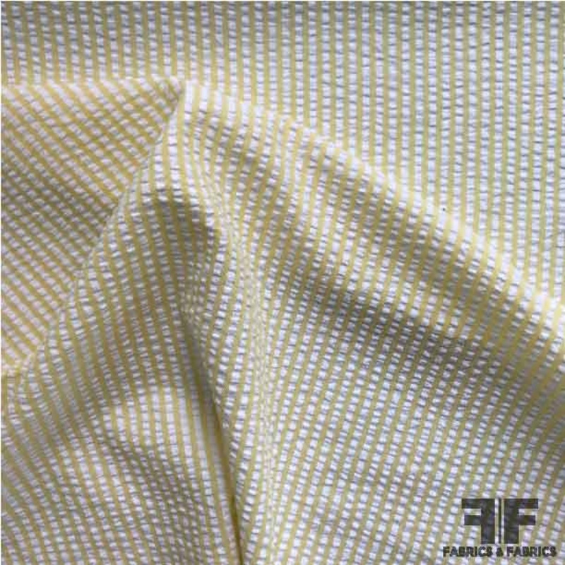 Striped Seersucker Cotton Shirting – Yellow/White Fabric by the Yard