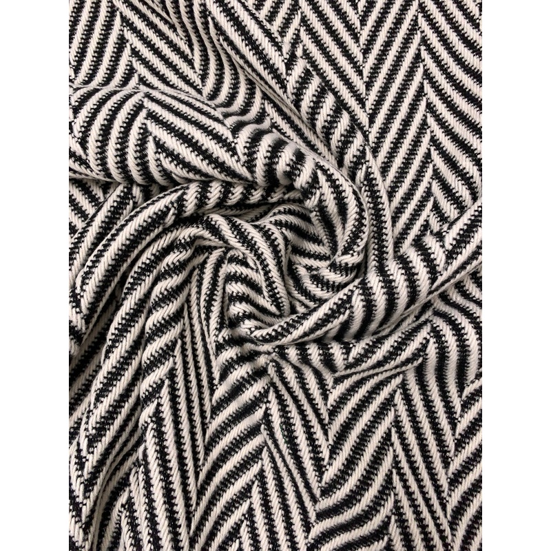 Textured Herringbone Coating – Black / Off-White Fabric by the Yard