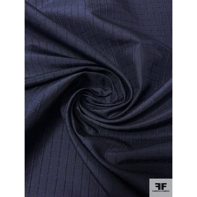 Textured Windowpane Silk Necktie Jacquard Brocade – Navy Fabric by the Yard