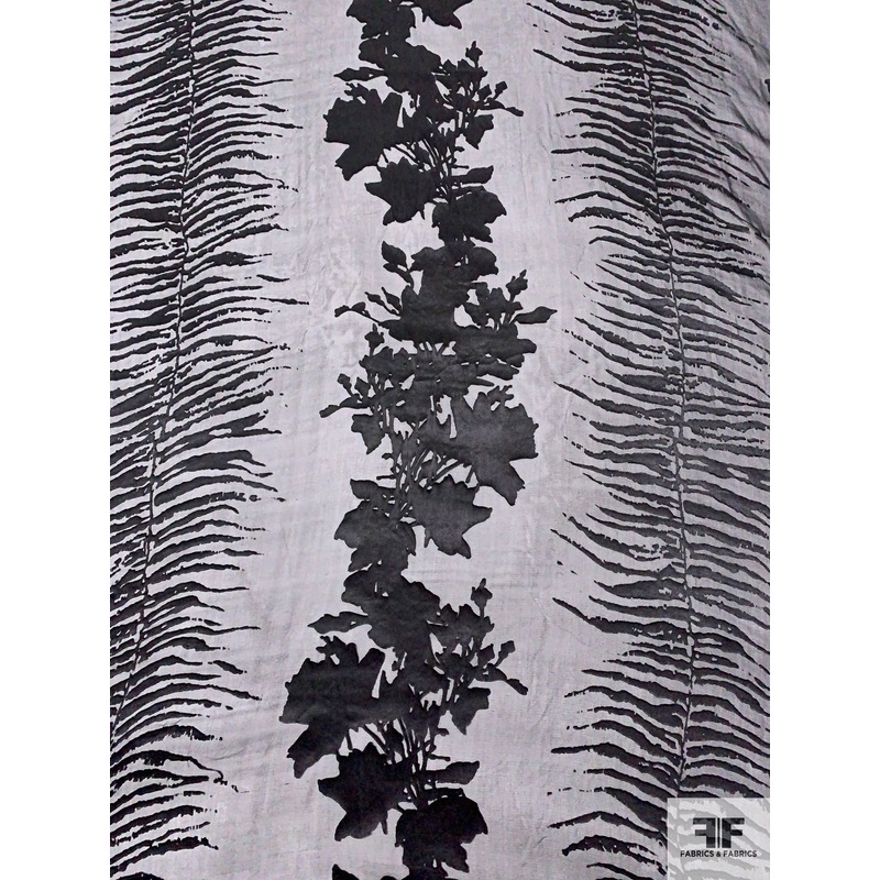 Trailing Floral Silhouette Printed Satin Burnout Silk Chiffon – Black Fabric by the Yard