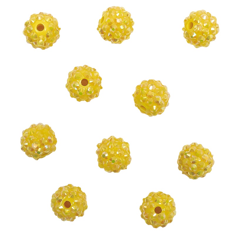 Yellow AB Rhinestone and Resin Faceted 14mm Beads – 10pc