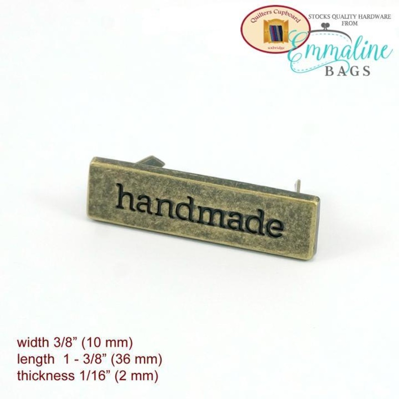 Metal Bag Label: “handmade” in Antique Brass