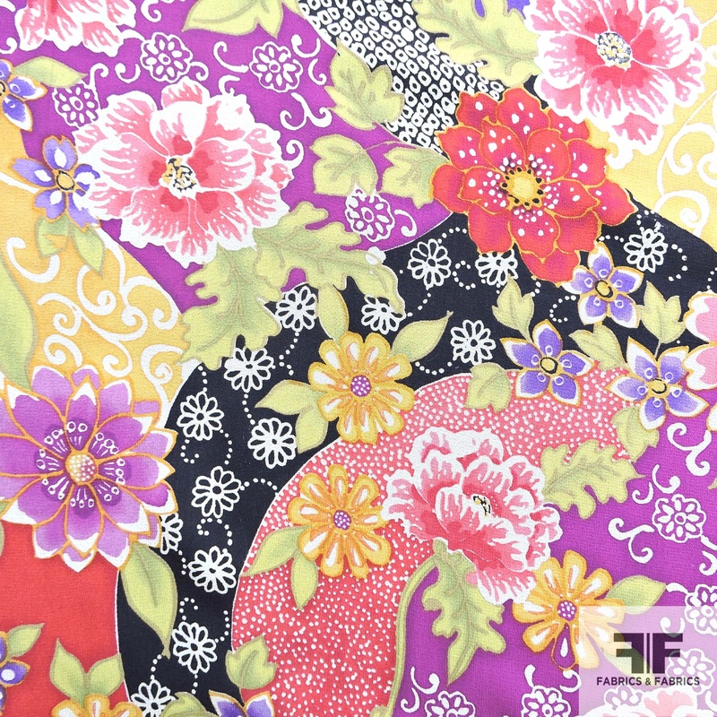 Multicolor Floral Printed Silk Chiffon Fabric by the Yard