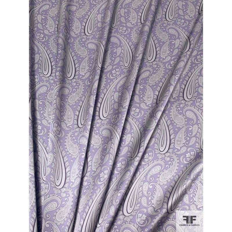 Paisley Printed Silk Charmeuse – Lavender / Grey Fabric by the Yard
