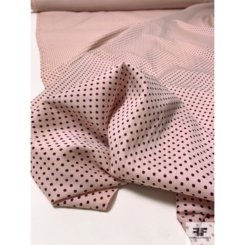 Pin Dot Printed Heavy Stretch Silk Georgette – Baby Pink / Plum Fabric by the Yard