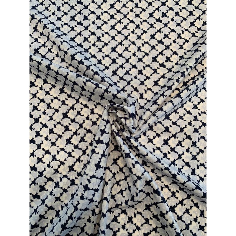 Small Floral Printed Cotton Shirting – Navy / Lilac Fabric by the Yard