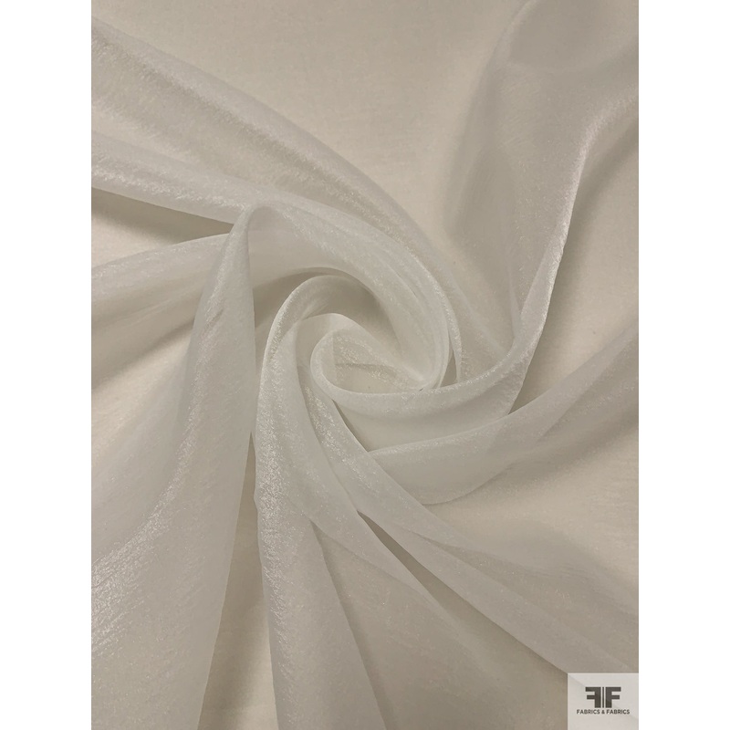 Solid Finely Crinkled-Like Shimmer Organza – Off-White Fabric by the Yard